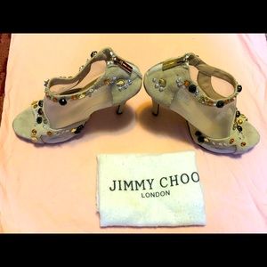 Jimmy Choo rhinestone tan/cream mesh heels